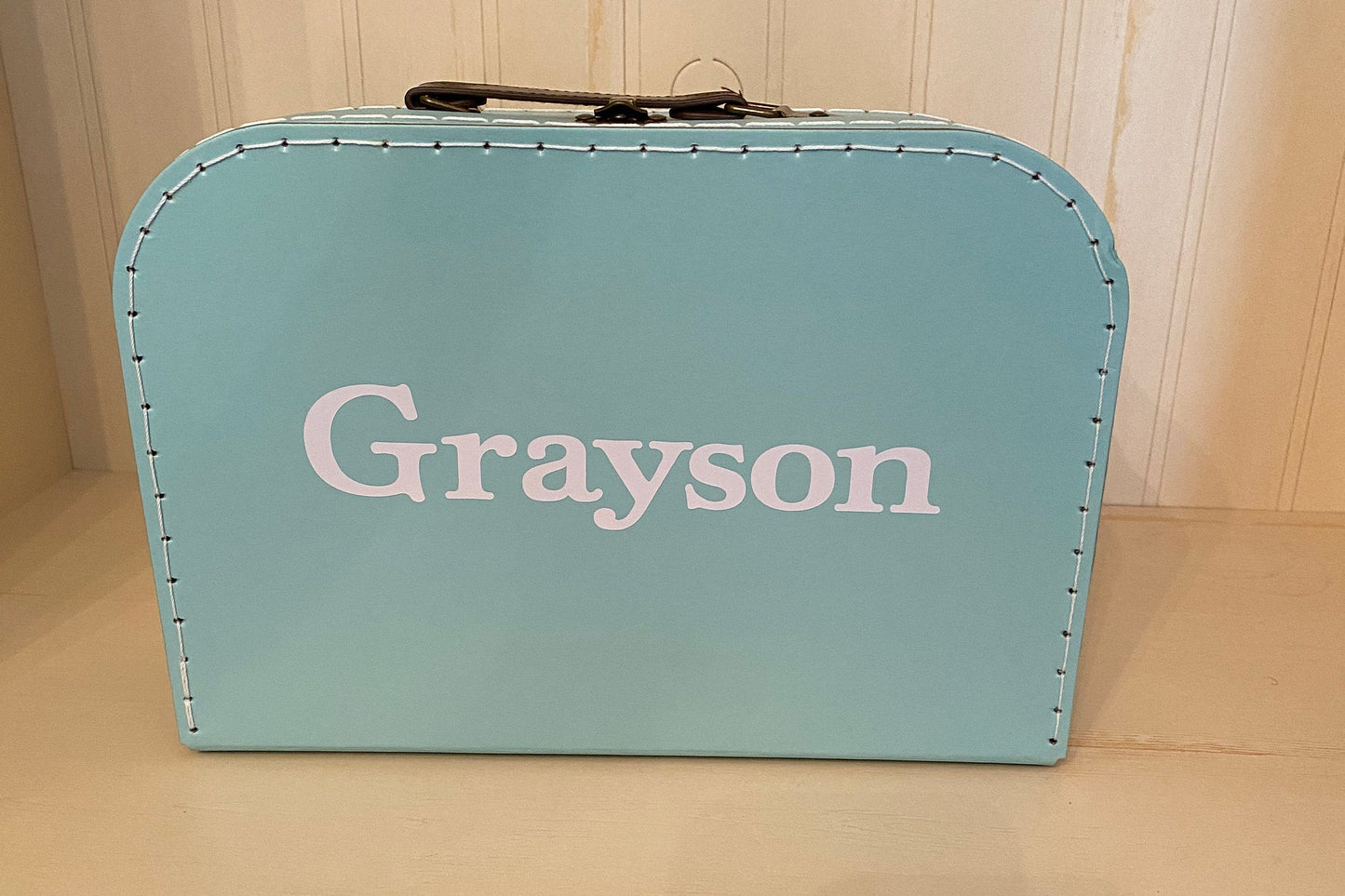 Personalized Baby Blue Suitcase Style Gift Box for Keepsakes, Baby Showers, Weddings, Birthdays, Toy storage, and More