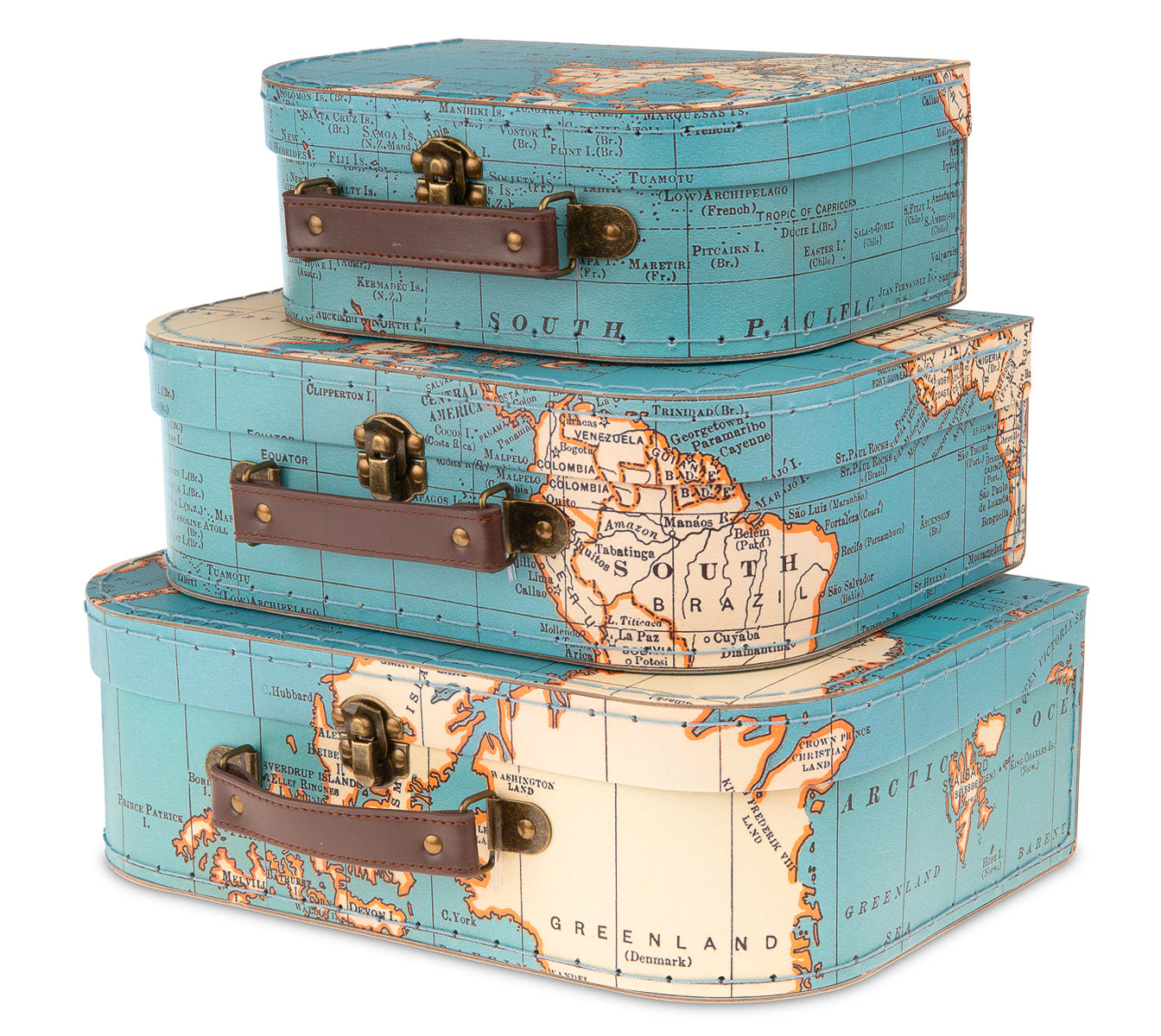 Vintage Map Suitcase Style Gift Box for keepsakes, baby showers, weddings, birthdays, toy storage, and more