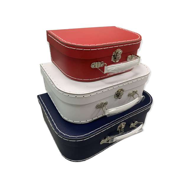 Red, White, and Blue Suitcase Style Gift Box for Keepsakes, Arts and Crafts, Toys, Wedding, Birthday, and More!