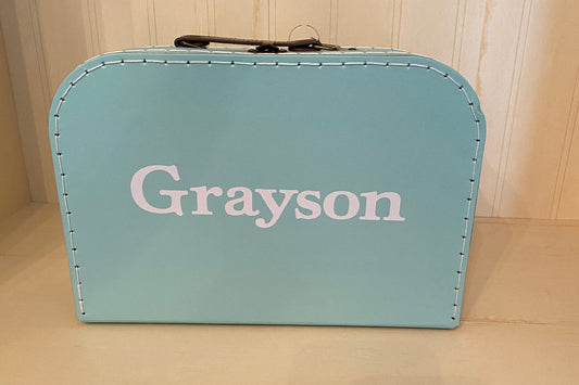 Personalized Baby Blue Suitcase Style Gift Box for Keepsakes, Baby Showers, Weddings, Birthdays, Toy storage, and More