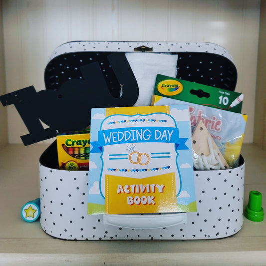 WEDDING Themed Kid Activity Set - Arts & Crafts, Games, and Activities for recommended ages 3 - 10 in reusable gift box